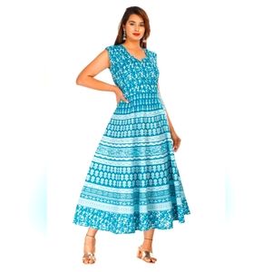 Blue floral long dress Sleeveless long dress